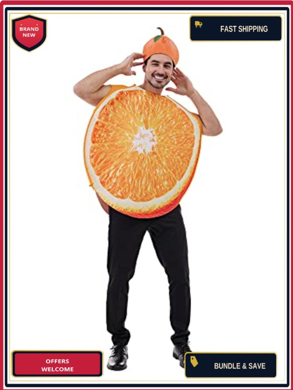 Adult Sliced Orange Fruit Costume Set with Hat Polyester Halloween Funny